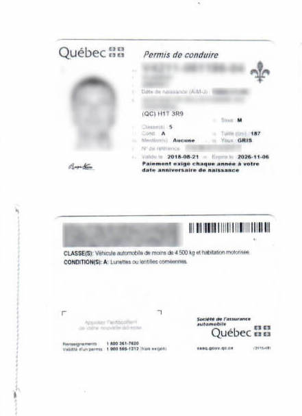 A Canadian driver's license before translation