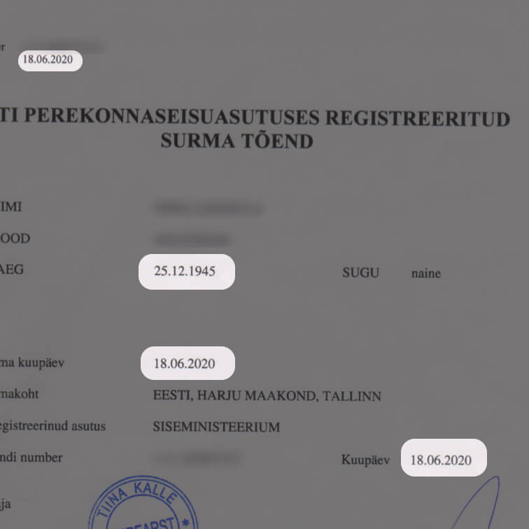 Numbers in an Estonian death certificate