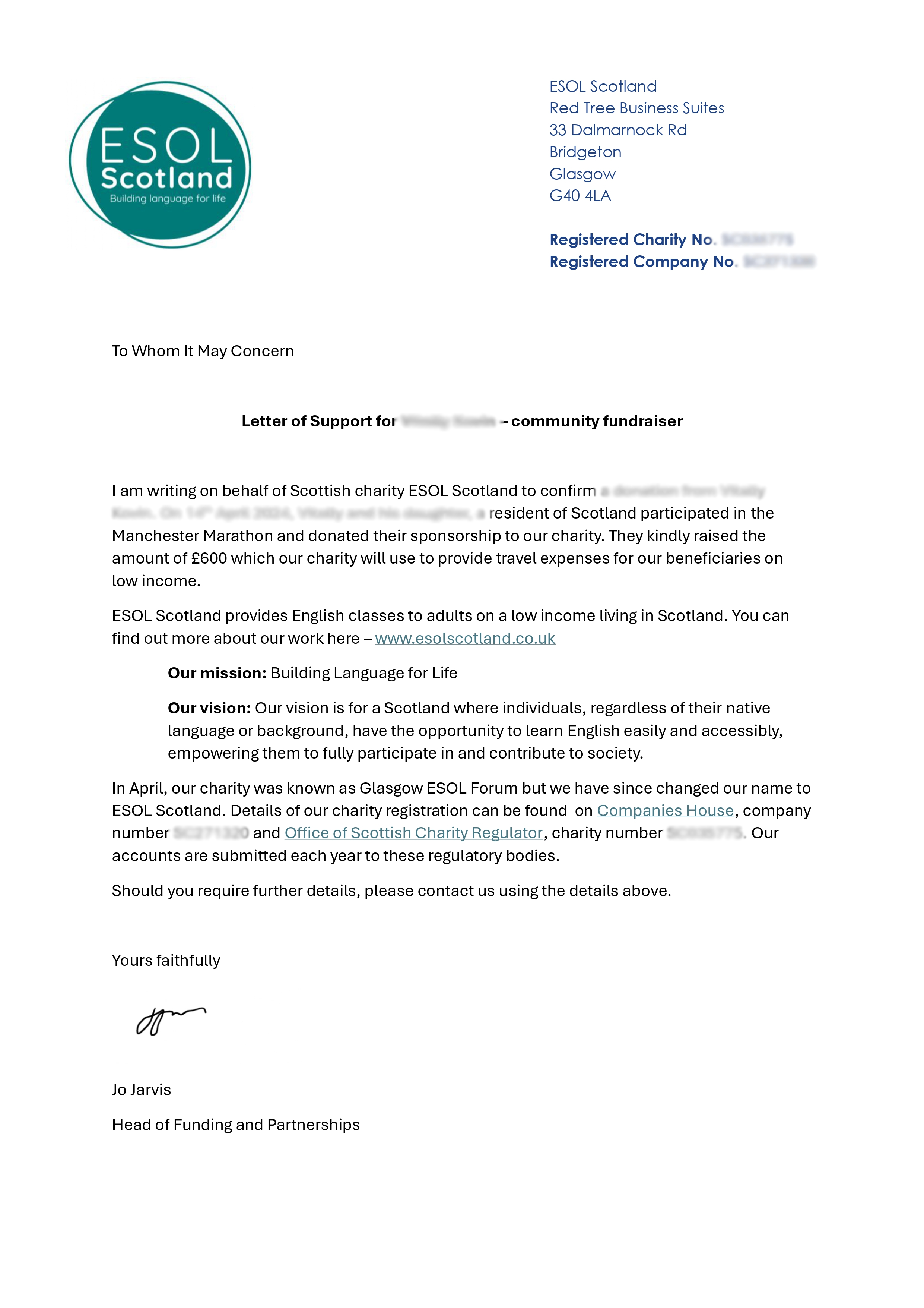 Letter in English for translation into Russian